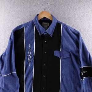 Express Rider Mens XL Western Denim Black Long Sleeve Button Up Shirt Aztec‎